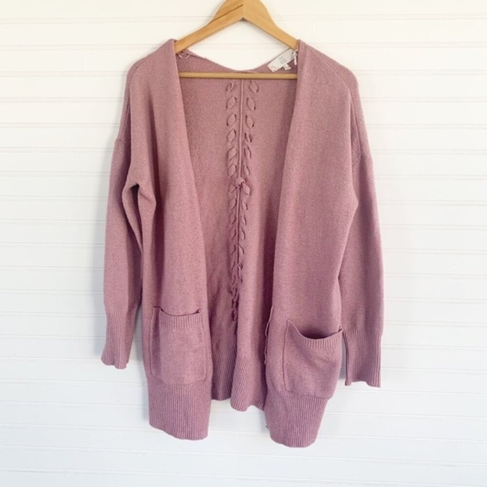 Pink‎ Rose Light Pink Lace Up Open Cardigan Size M